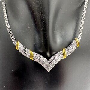 Beautiful Diamond Accented Chevron Wings Evening Necklace - 14kt Gold & Rhodium